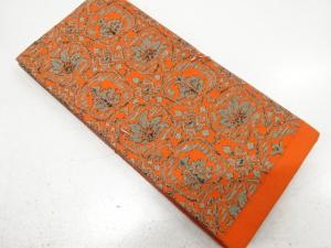 アンティーク　花唐草模様織り出し半幅帯（着用可）